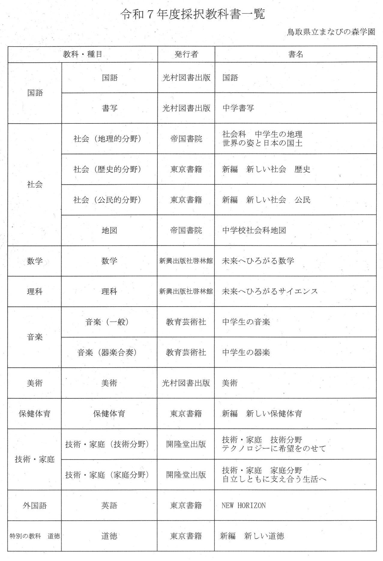 教科書一覧